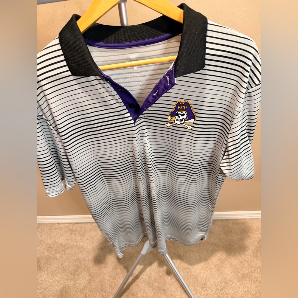 Colosseum Black and White Striped Polo Shirt